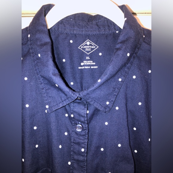 St. John’s Bay, XL, blue & white polka dot button up blouse - Picture 3 of 13